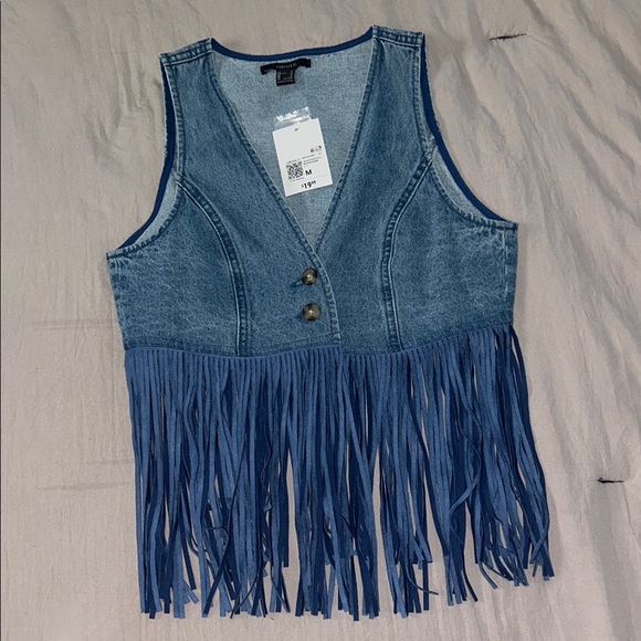 Forever 21 Blue Denim Fringe Vest - Picture 1 of 1